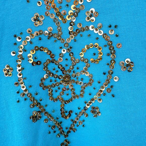 Quacker Factory Womens Top Shirt Size 2X Sequin Beaded 100% Cotton Blue - Picture 4 of 7